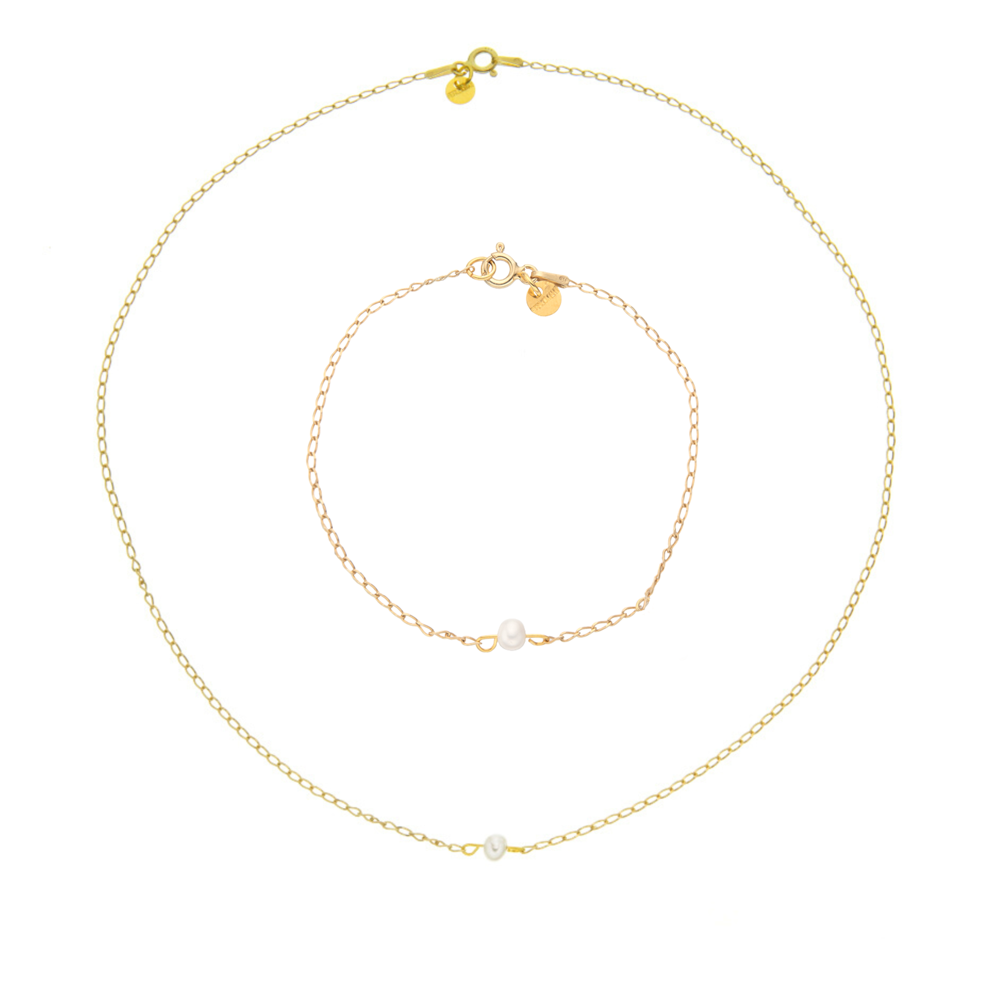 Souprava stříbrných šperků Unique, minimalistický náhrdelník s bílou perlou a minimalistický náramek s bílou perlou, zlacené stříbrno, Perlomanie
